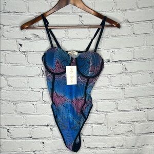 My Boo Snakeskin Purple & Blue One-Piece See-Through Teddy Size Medium Brand New